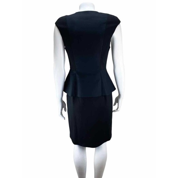 Carmen Marc Valvo black Square Neck peplum cap sleeve Form Fitting dress size 2 - Picture 7 of 13